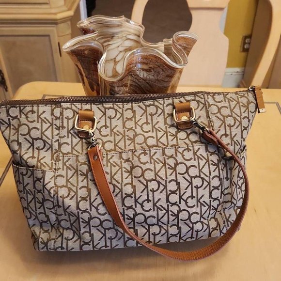 Calvin Klein signature khaki and btown shoulder bag